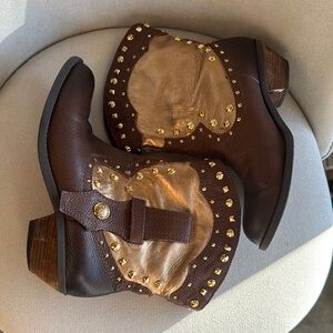 Vince Camuto Brown and Gold Ankle Boots
